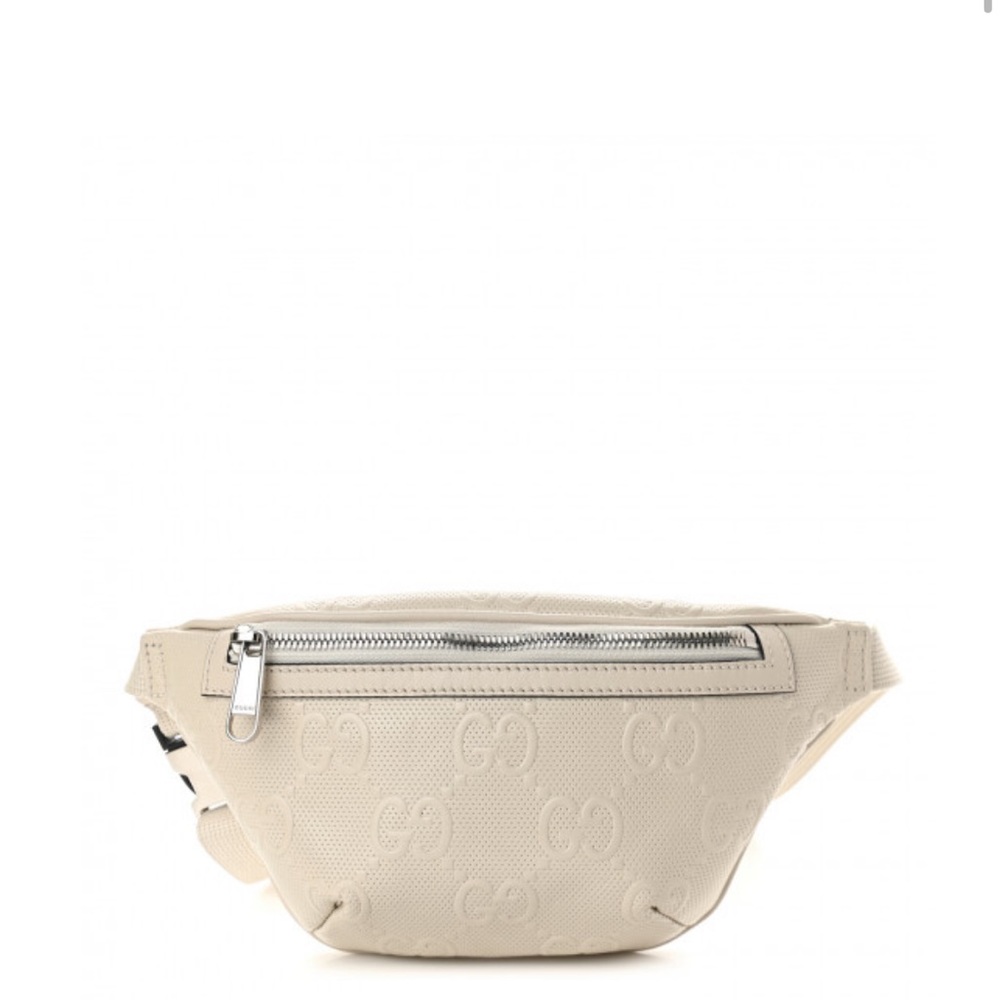 GUCCI Calfskin GG Embossed Perforated Belt Bag White